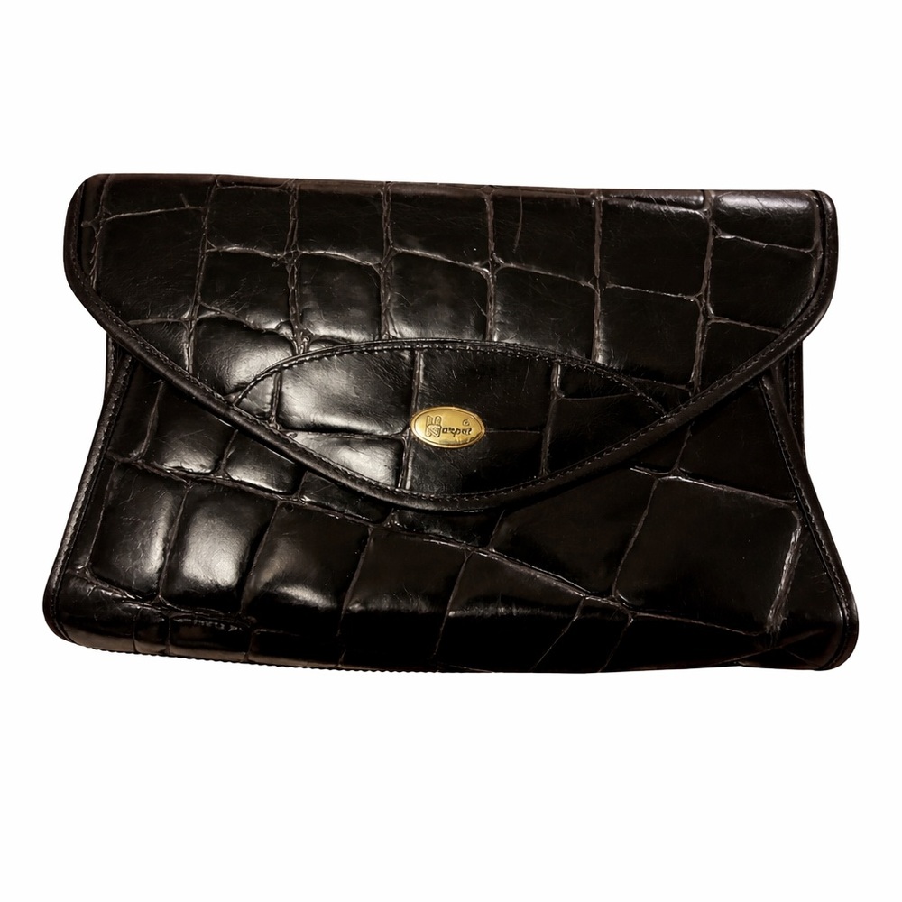 Vintage Harpel Black Croc Embossed Clutch Crossbody Bag